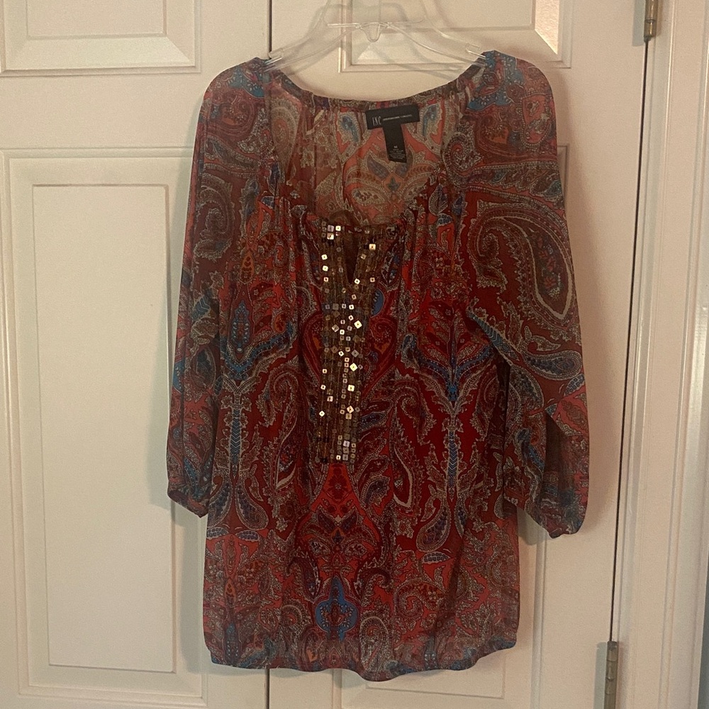 INC International Concepts Fun Multicolor Paisley Blouse